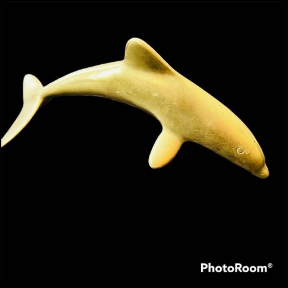 Naive art BRASS DOLPHIN small vintage old estate find gift unique figurine .